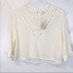 PINS & NEEDLES URBAN OUTFITTERS LACE PANEL SHEER CROP TOP SIZE SMALL